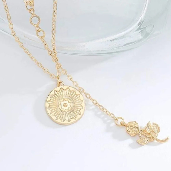 NEW! Dainty “Ivy” Layered Coin & Rose Y-Necklace - Picture 5 of 7